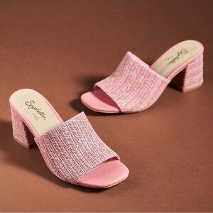 Anthropologie Seychelles Pink Adapt Raffia Heeled Mule Sandals